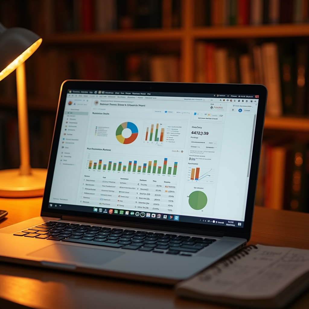 Google Sheets retention dashboard glowing on a laptop screen in a cozy office